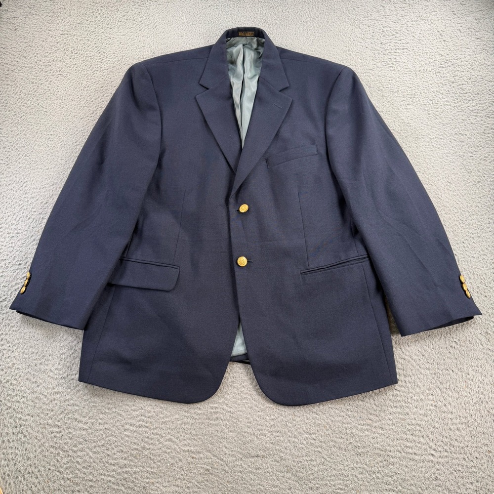 Stafford Blazer Hopsack Mens 42S Navy Blue Gold Button Wool Blend Jacket